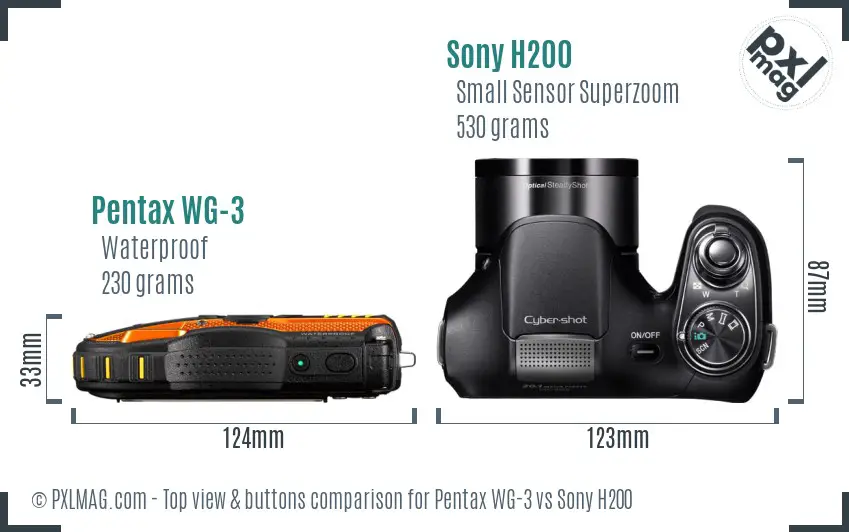 Pentax WG-3 vs Sony H200 top view buttons comparison