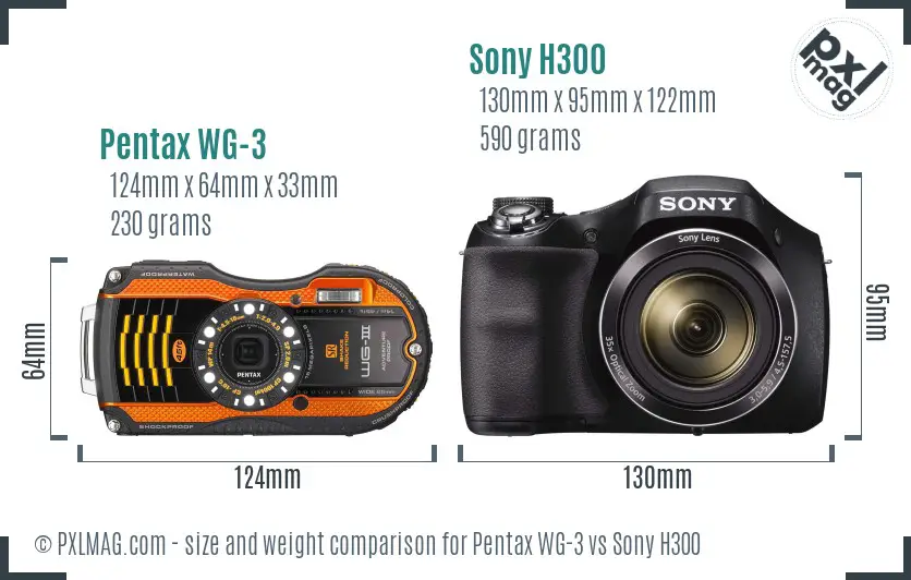 Pentax WG-3 vs Sony H300 size comparison Pentax WG-3 vs Sony H300 size comparison
