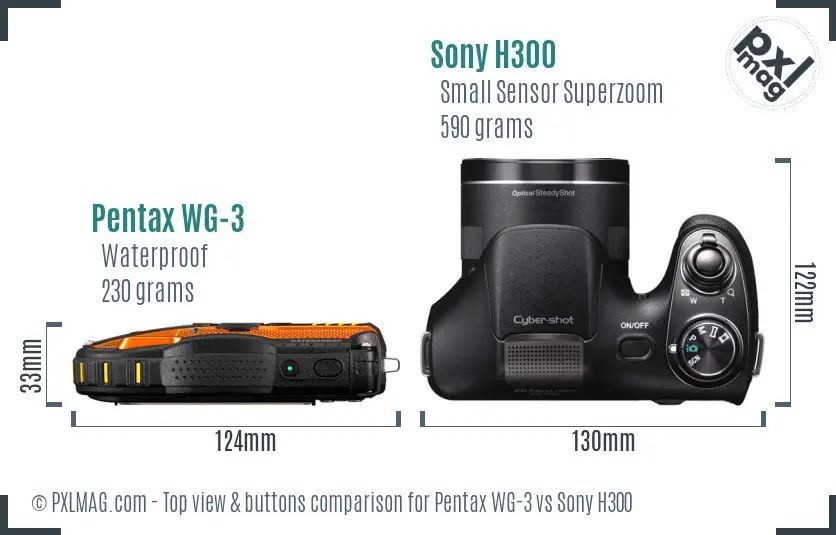 Pentax WG-3 vs Sony H300 top view buttons comparison Pentax WG-3 vs Sony H300 top view buttons comparison