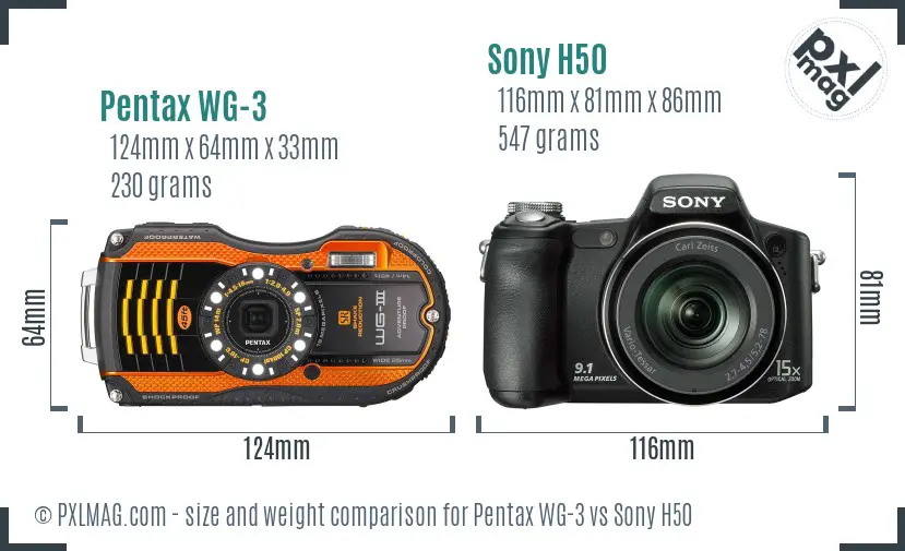 Pentax WG-3 vs Sony H50 size comparison
