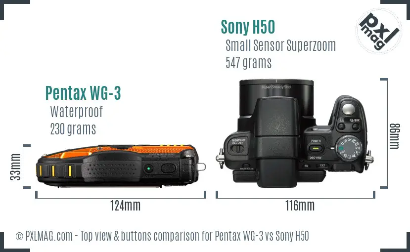Pentax WG-3 vs Sony H50 top view buttons comparison