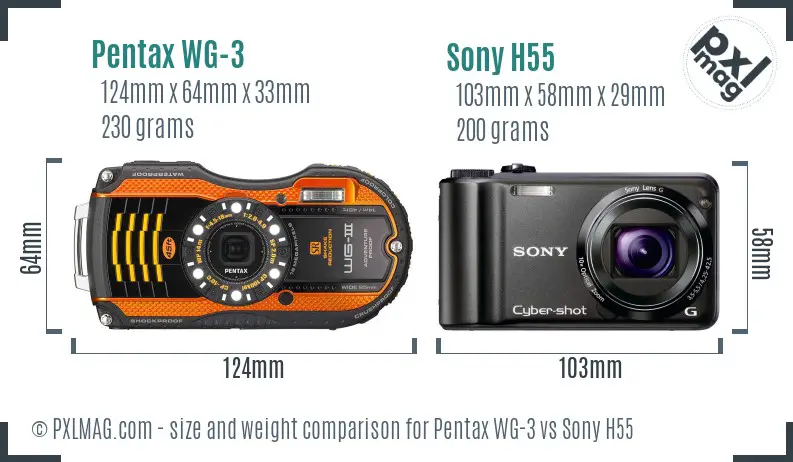 Pentax WG-3 vs Sony H55 size comparison