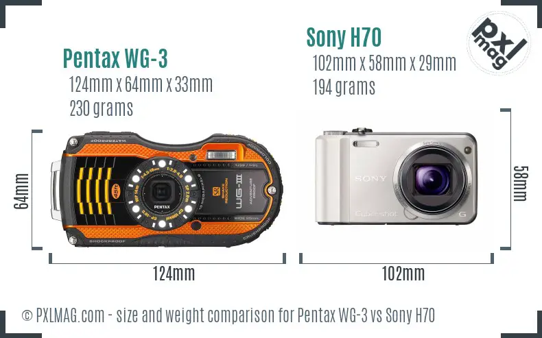 Pentax WG-3 vs Sony H70 size comparison