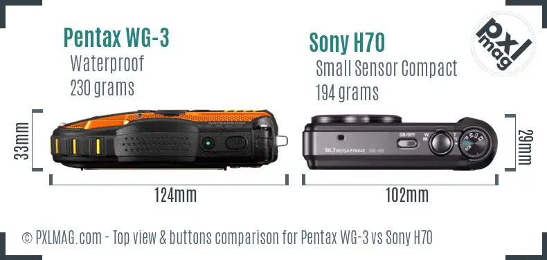 Pentax WG-3 vs Sony H70 top view buttons comparison