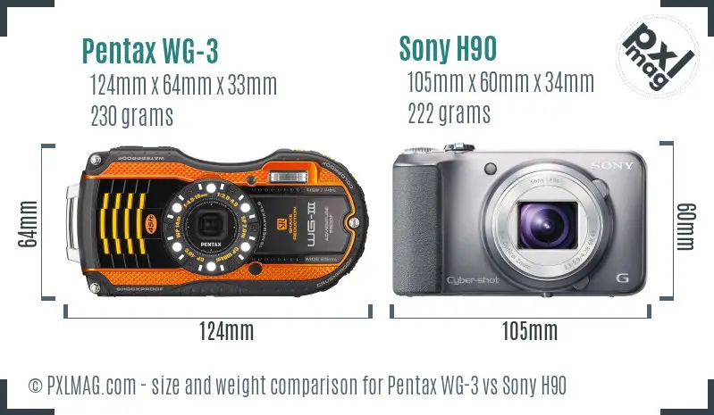 Pentax WG-3 vs Sony H90 size comparison