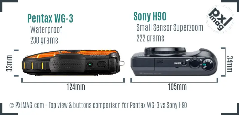 Pentax WG-3 vs Sony H90 top view buttons comparison