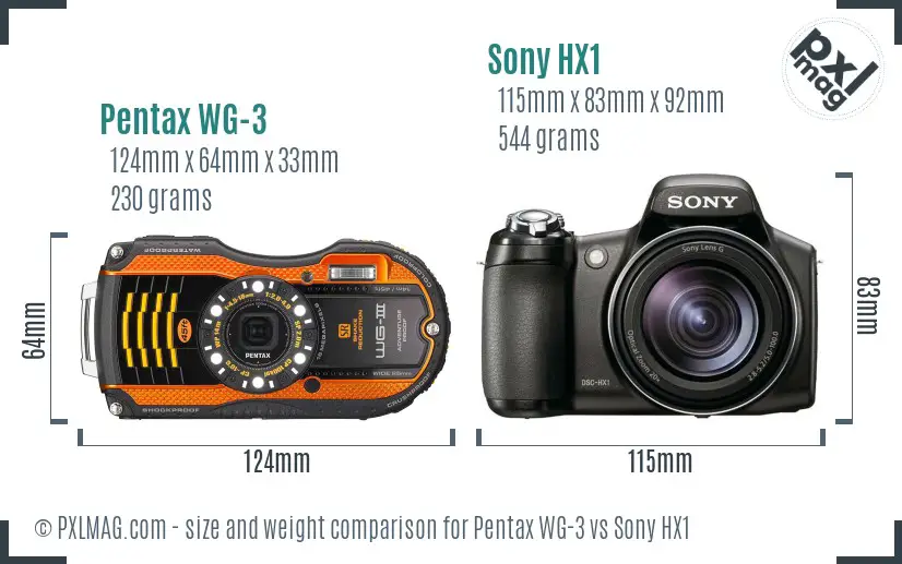 Pentax WG-3 vs Sony HX1 size comparison