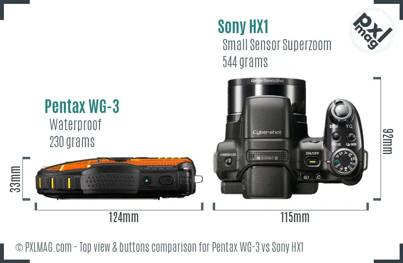 Pentax WG-3 vs Sony HX1 top view buttons comparison