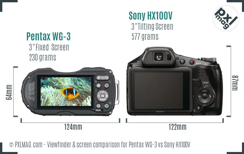Pentax WG-3 vs Sony HX100V Screen and Viewfinder comparison