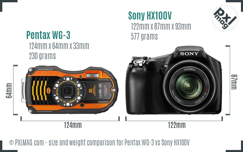 Pentax WG-3 vs Sony HX100V size comparison
