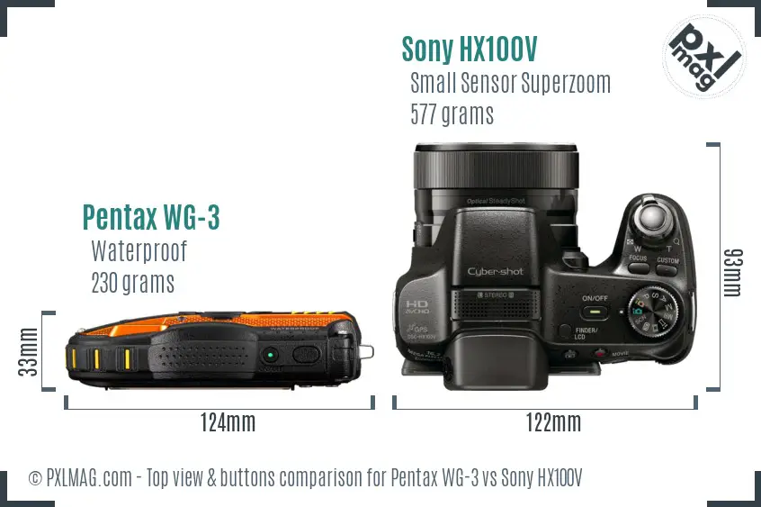 Pentax WG-3 vs Sony HX100V top view buttons comparison
