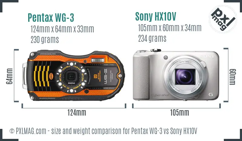 Pentax WG-3 vs Sony HX10V size comparison