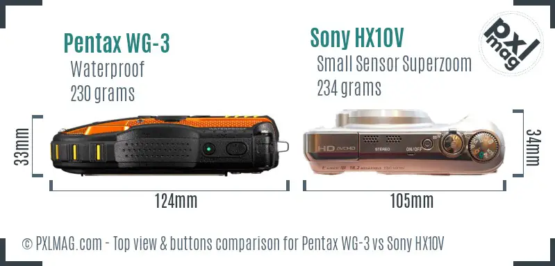 Pentax WG-3 vs Sony HX10V top view buttons comparison