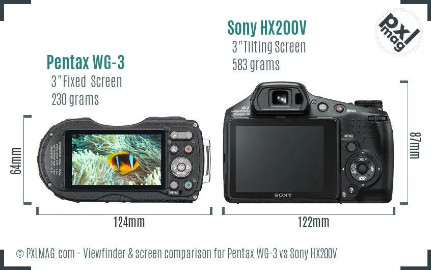 Pentax WG-3 vs Sony HX200V Screen and Viewfinder comparison