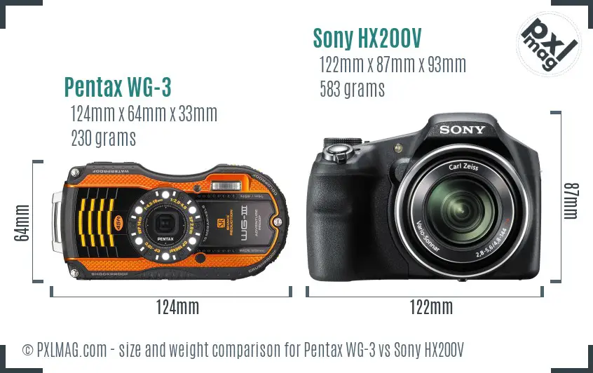 Pentax WG-3 vs Sony HX200V size comparison