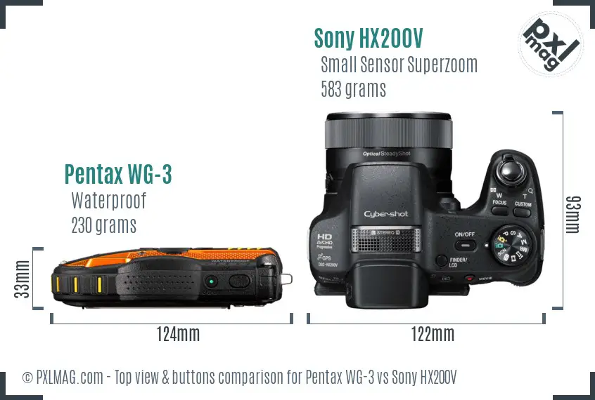 Pentax WG-3 vs Sony HX200V top view buttons comparison