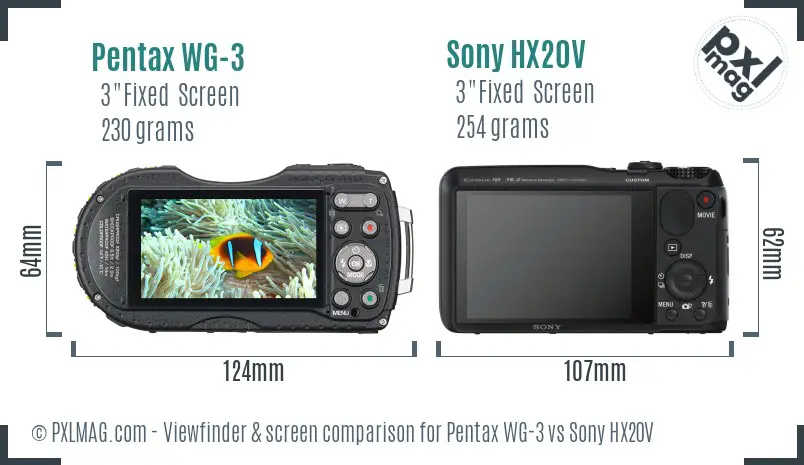 Pentax WG-3 vs Sony HX20V Screen and Viewfinder comparison