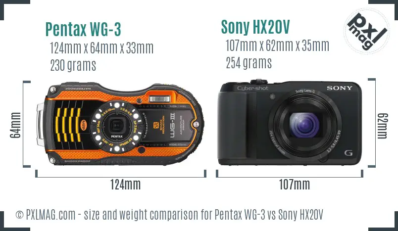 Pentax WG-3 vs Sony HX20V size comparison