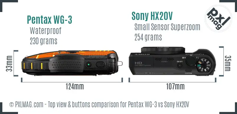Pentax WG-3 vs Sony HX20V top view buttons comparison