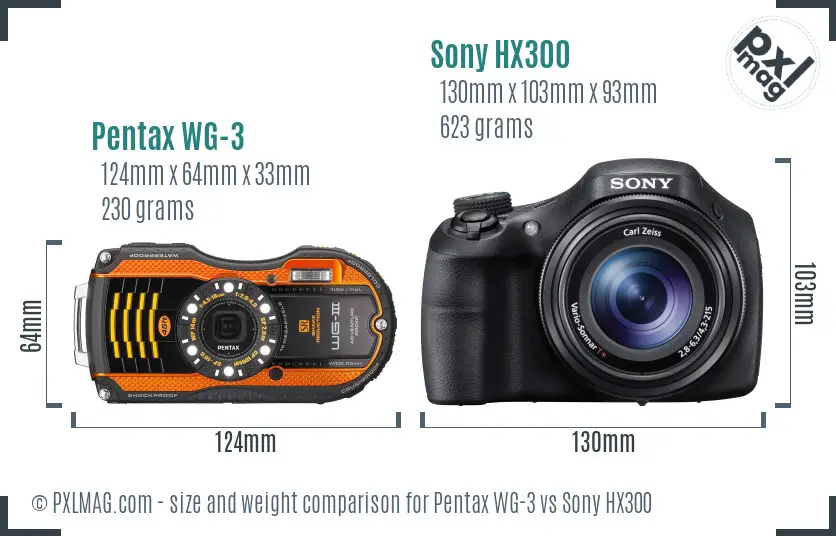 Pentax WG-3 vs Sony HX300 size comparison Pentax WG-3 vs Sony HX300 size comparison