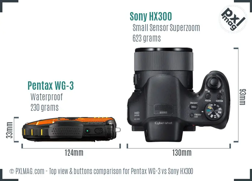Pentax WG-3 vs Sony HX300 top view buttons comparison Pentax WG-3 vs Sony HX300 top view buttons comparison