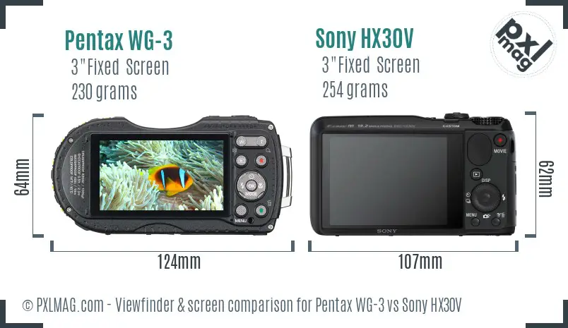 Pentax WG-3 vs Sony HX30V Screen and Viewfinder comparison