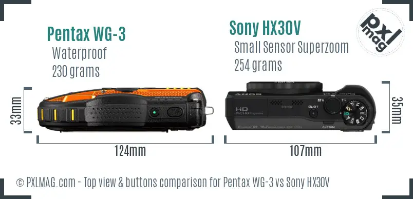 Pentax WG-3 vs Sony HX30V top view buttons comparison