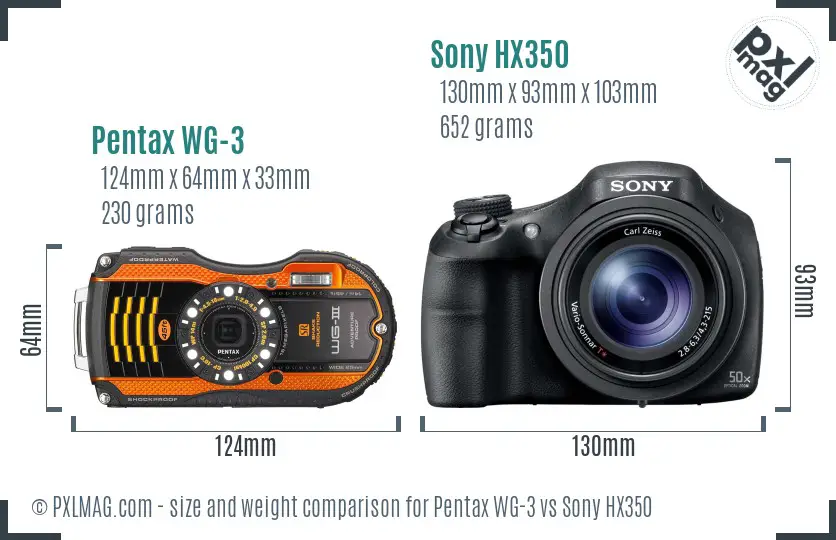 Pentax WG-3 vs Sony HX350 size comparison