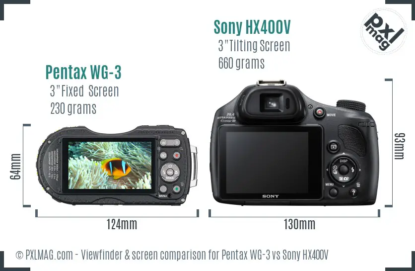 Pentax WG-3 vs Sony HX400V Screen and Viewfinder comparison