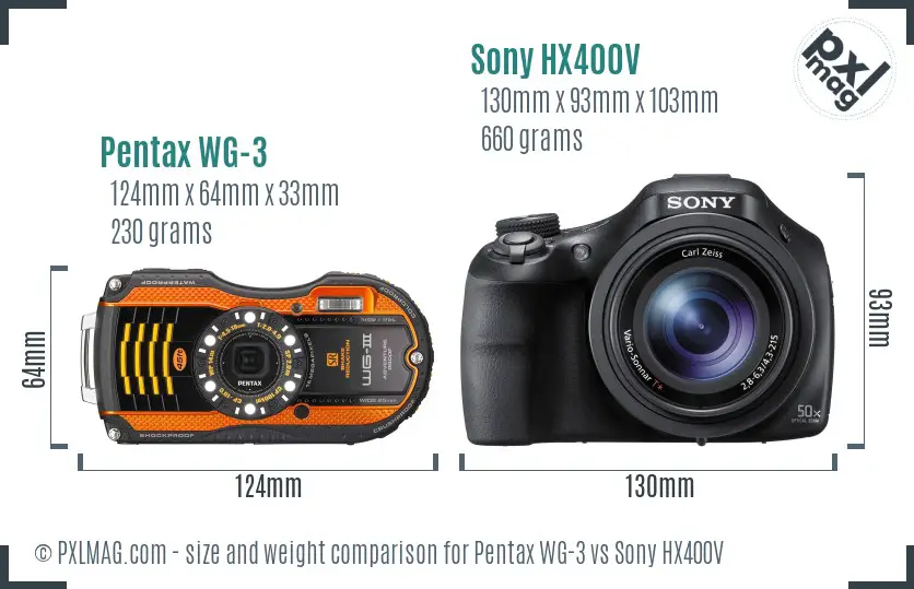 Pentax WG-3 vs Sony HX400V size comparison