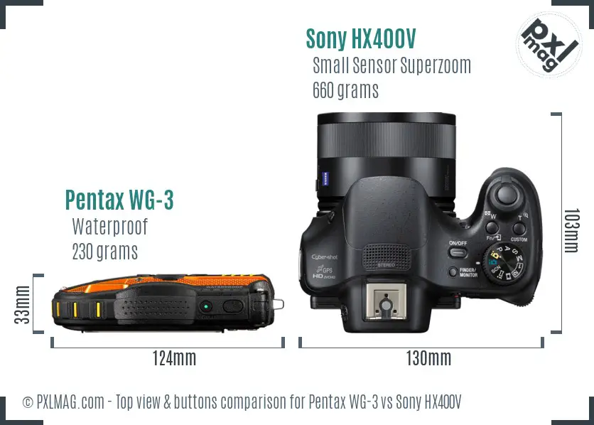 Pentax WG-3 vs Sony HX400V top view buttons comparison