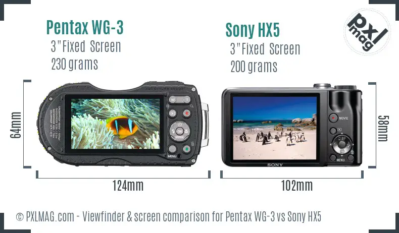 Pentax WG-3 vs Sony HX5 Screen and Viewfinder comparison