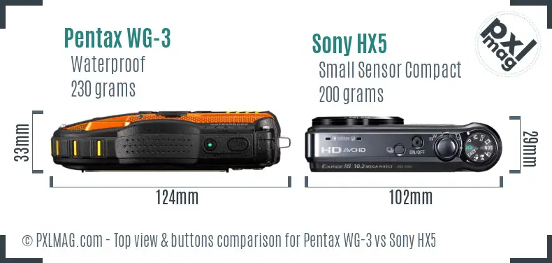 Pentax WG-3 vs Sony HX5 top view buttons comparison