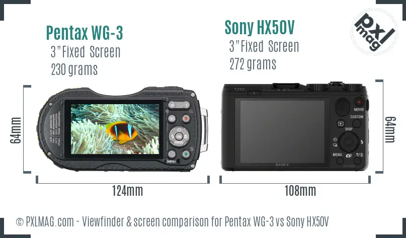 Pentax WG-3 vs Sony HX50V Screen and Viewfinder comparison