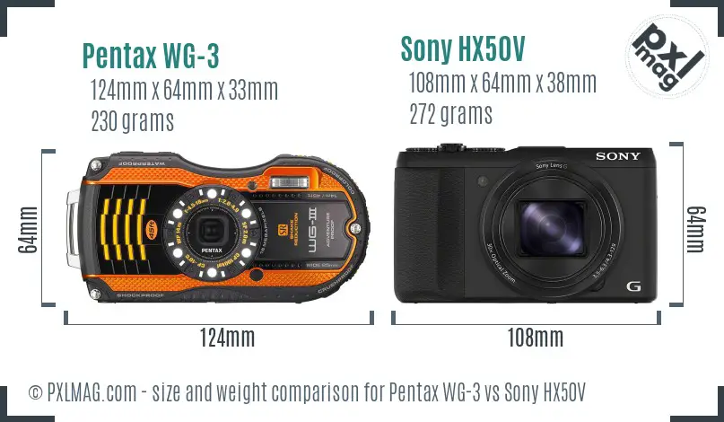 Pentax WG-3 vs Sony HX50V size comparison