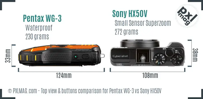 Pentax WG-3 vs Sony HX50V top view buttons comparison