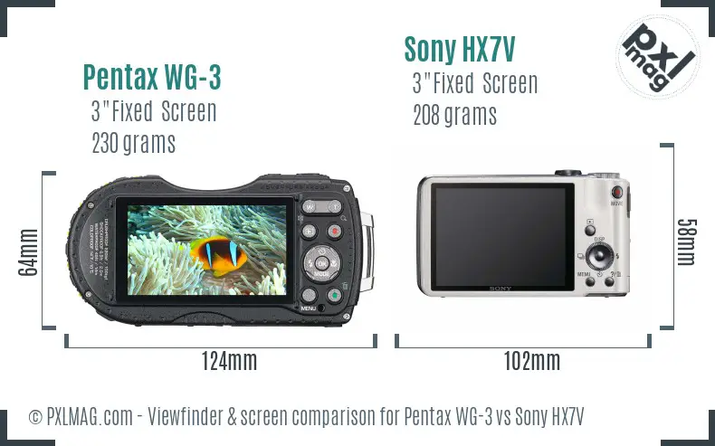 Pentax WG-3 vs Sony HX7V Screen and Viewfinder comparison