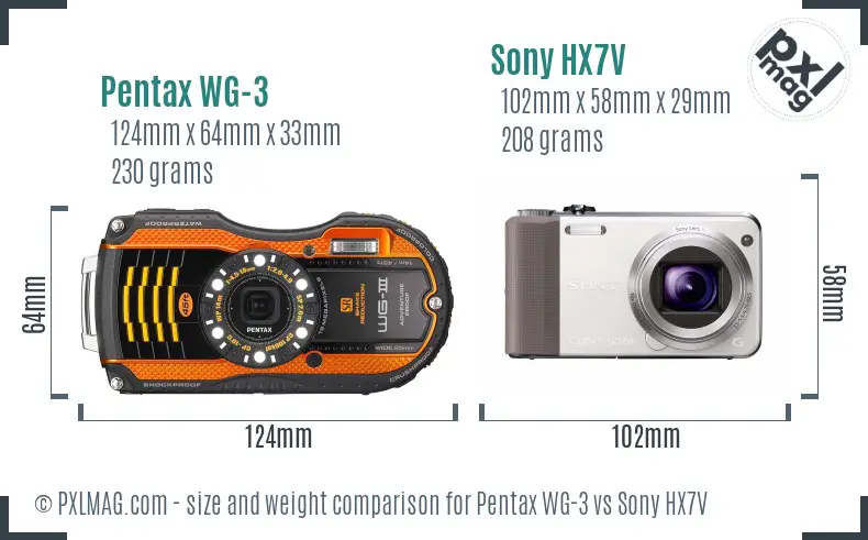 Pentax WG-3 vs Sony HX7V size comparison
