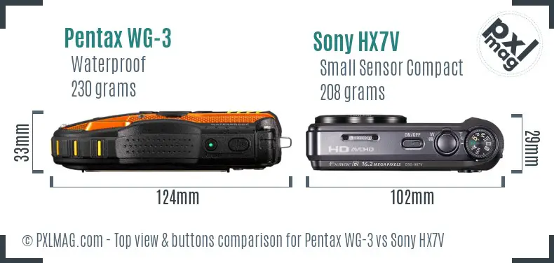 Pentax WG-3 vs Sony HX7V top view buttons comparison