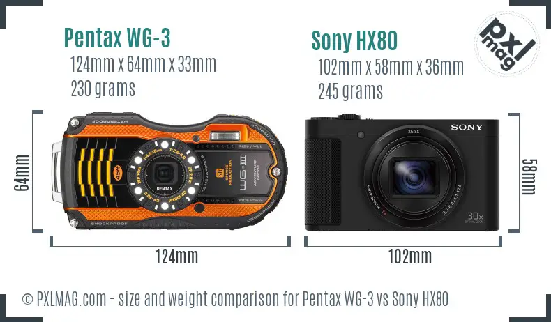 Pentax WG-3 vs Sony HX80 size comparison