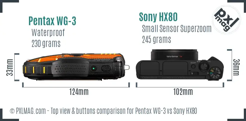 Pentax WG-3 vs Sony HX80 top view buttons comparison
