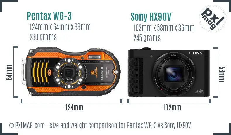 Pentax WG-3 vs Sony HX90V size comparison