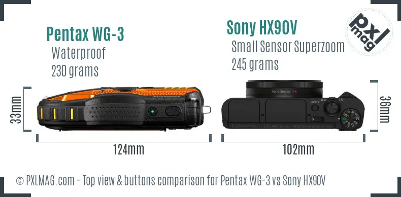 Pentax WG-3 vs Sony HX90V top view buttons comparison