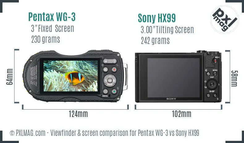 Pentax WG-3 vs Sony HX99 Screen and Viewfinder comparison