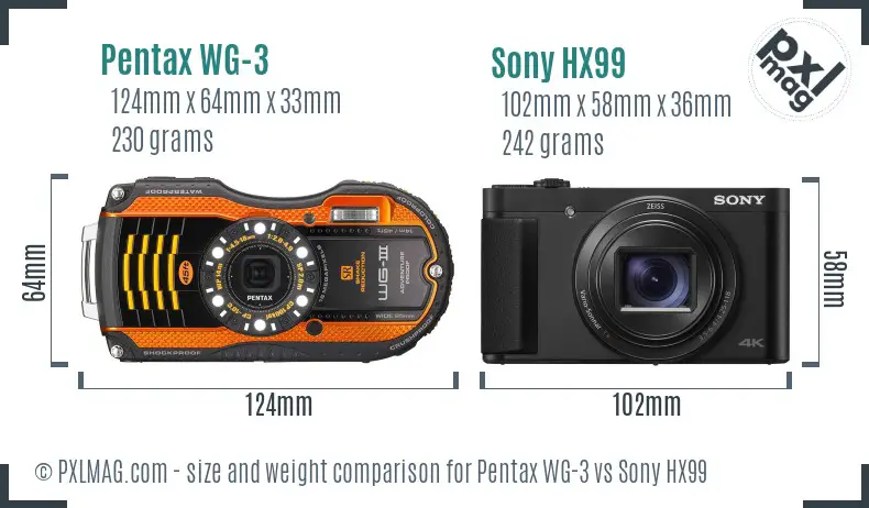 Pentax WG-3 vs Sony HX99 size comparison