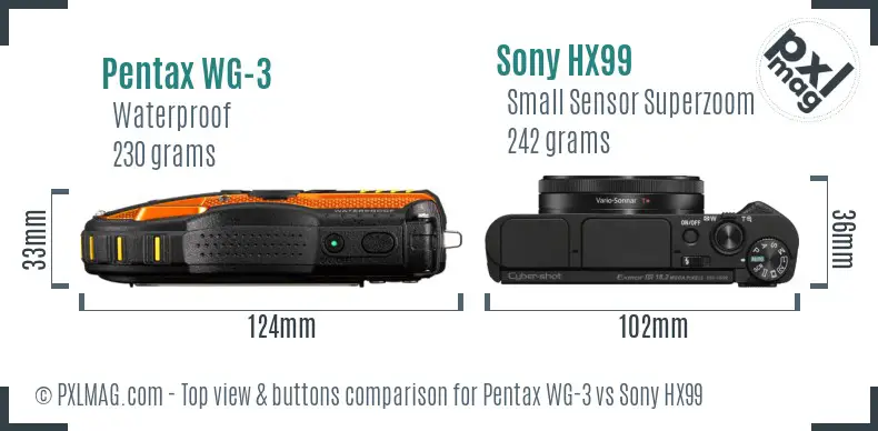 Pentax WG-3 vs Sony HX99 top view buttons comparison