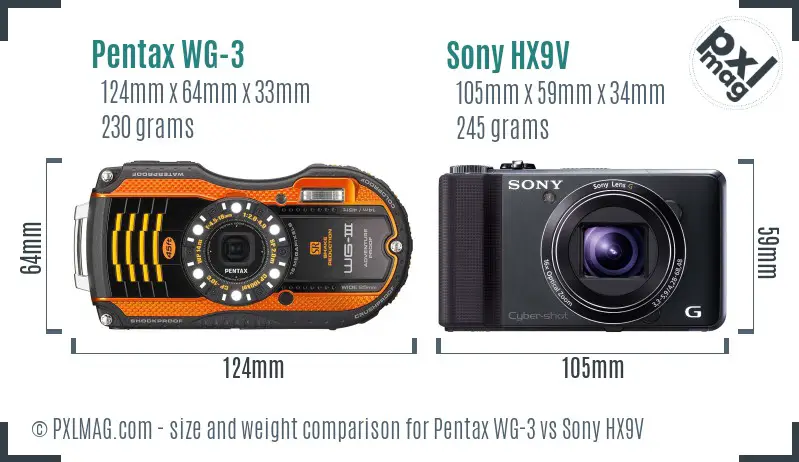 Pentax WG-3 vs Sony HX9V size comparison