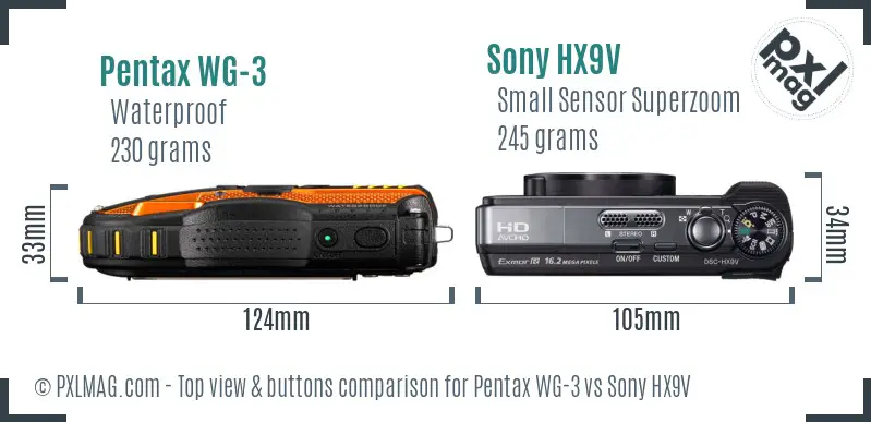 Pentax WG-3 vs Sony HX9V top view buttons comparison