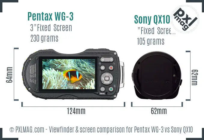 Pentax WG-3 vs Sony QX10 Screen and Viewfinder comparison