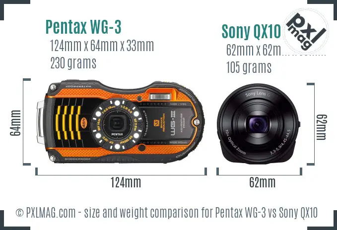 Pentax WG-3 vs Sony QX10 size comparison